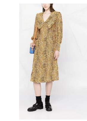 GANNI leopard-print crepe oversized-collar dress
